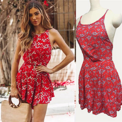 Sleeveless waist print jumpsuit