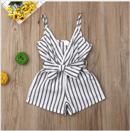 Bow Strap Striped One-Piece Children's Dress