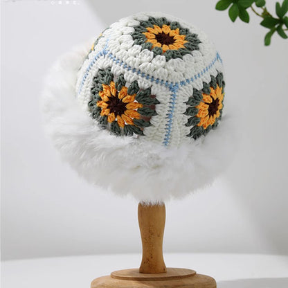 Rabbit Fur Knitted Warm-keeping And Cold-proof Handmade Crochet Bucket Hat