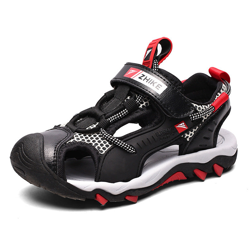 The Shadow Prism: Black Baotou Colorblock Soft-Sole Sandals