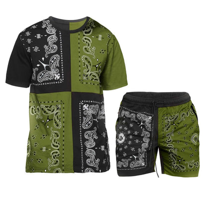 Athletic Color Match Short Sleeve Two-Piece Sports Suit