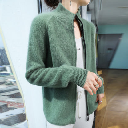 Seven-pin Thickened Double Zipper Half Turtleneck Knitted Cardigan Coat Sweater