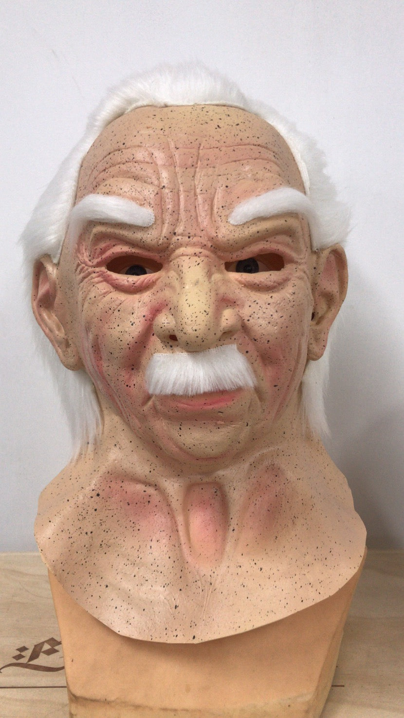 Realistic Old Man Halloween Mask | White Hair & Beard Full-Head Costume Headpiece