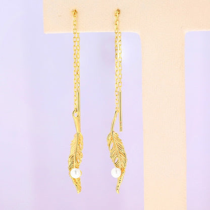 925 silver pearl feather earrings