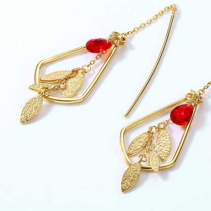 Female 925 silver red crystal earrings