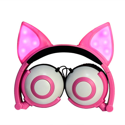 GlowKitty: LED Flashing Cat Ear Wireless Headphones
