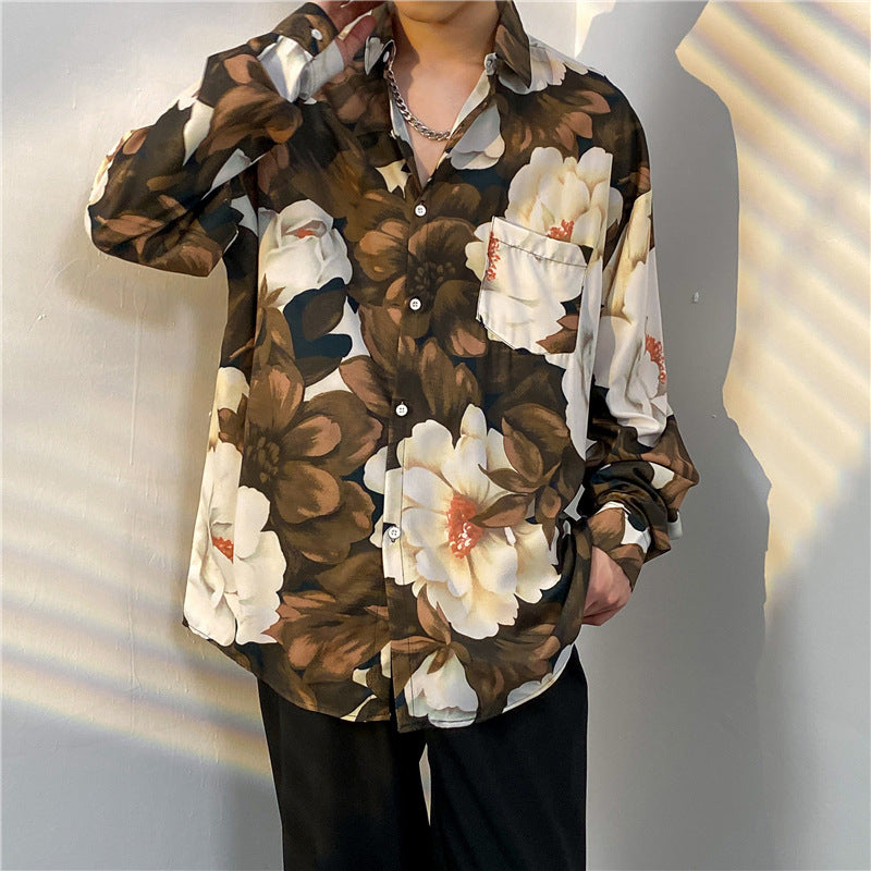 Vintage Floral Full-printed Long-sleeved Shirt