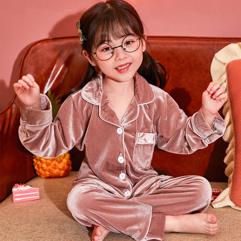 Golden Velvet: Children’s Minimalist Solid Pajama Set