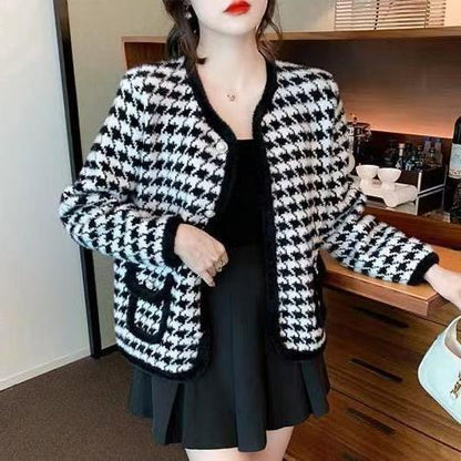 New Plaid Mink Velvet Coat Loose Flattering Knit Cardigan Sweater