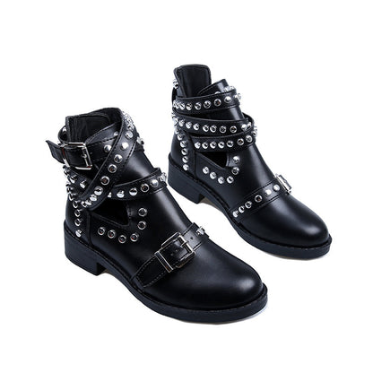 Chunky Heel Rivet Belt Buckle Short Boots