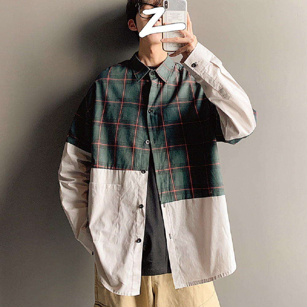 Autumn Japanese Plaid Stitched Long-Sleeve Mens Shirt Heritage Craftsmanship