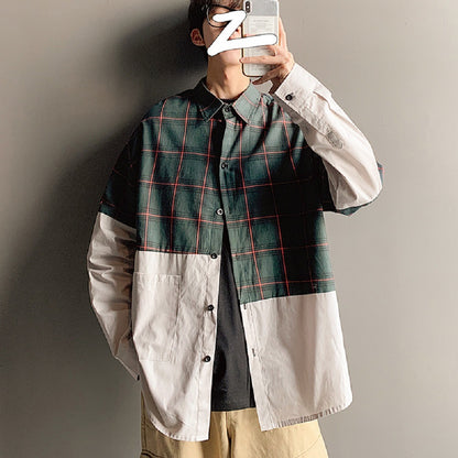 Autumn Japanese Plaid Stitched Long-Sleeve Mens Shirt Heritage Craftsmanship