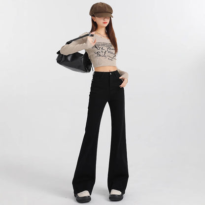 Loose Elastic Slim-fit Flared Straight Pants