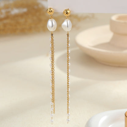 Pearl Earrings Long Tassel Stainless Steel Earrings Design Earrings