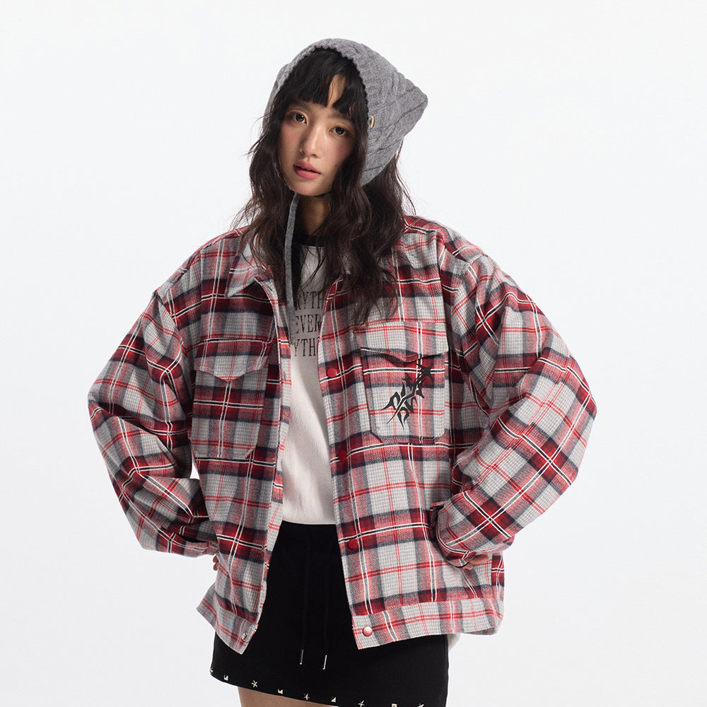 Plaid Loose-fitting Jacket Long Sleeve Shirt For Men And Women