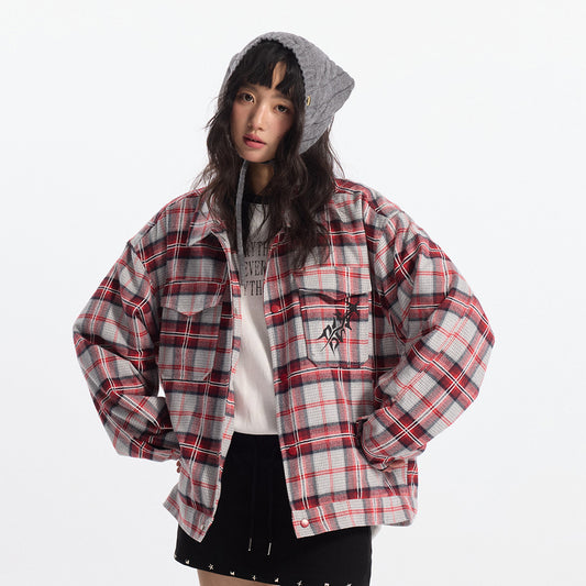 Plaid Loose-fitting Jacket Long Sleeve Shirt For Men And Women