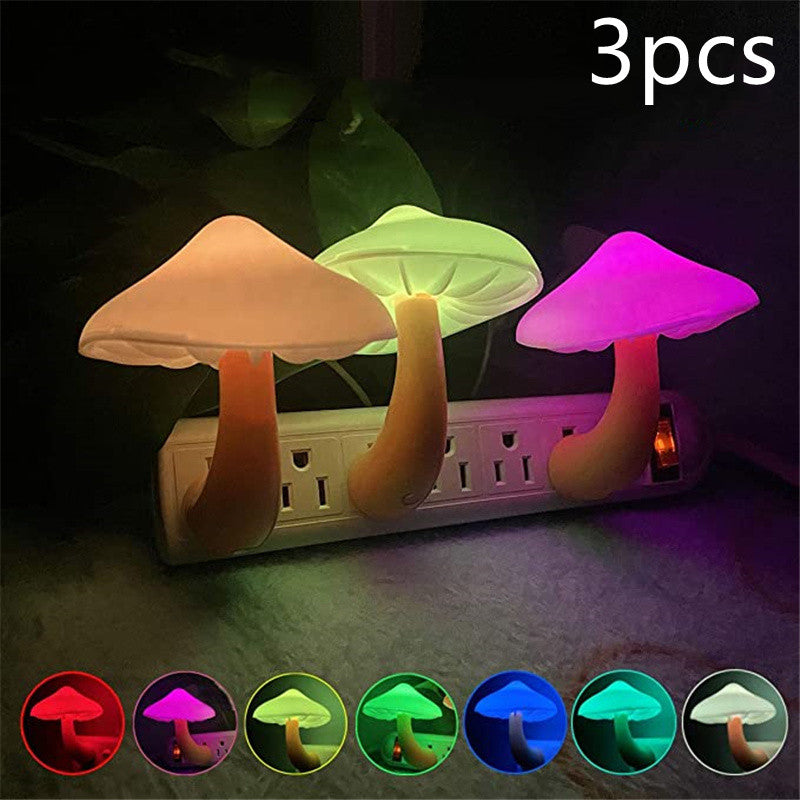 LED Mushroom Night Light | EU/US Plug-In Light Sensor Wall Lamp for Bedroom & Home Décor