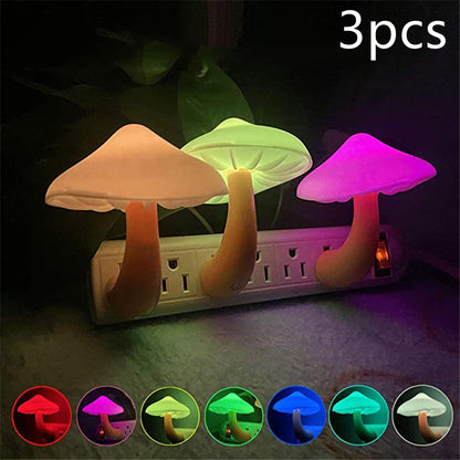 LED Mushroom Night Light | EU/US Plug-In Light Sensor Wall Lamp for Bedroom & Home Décor