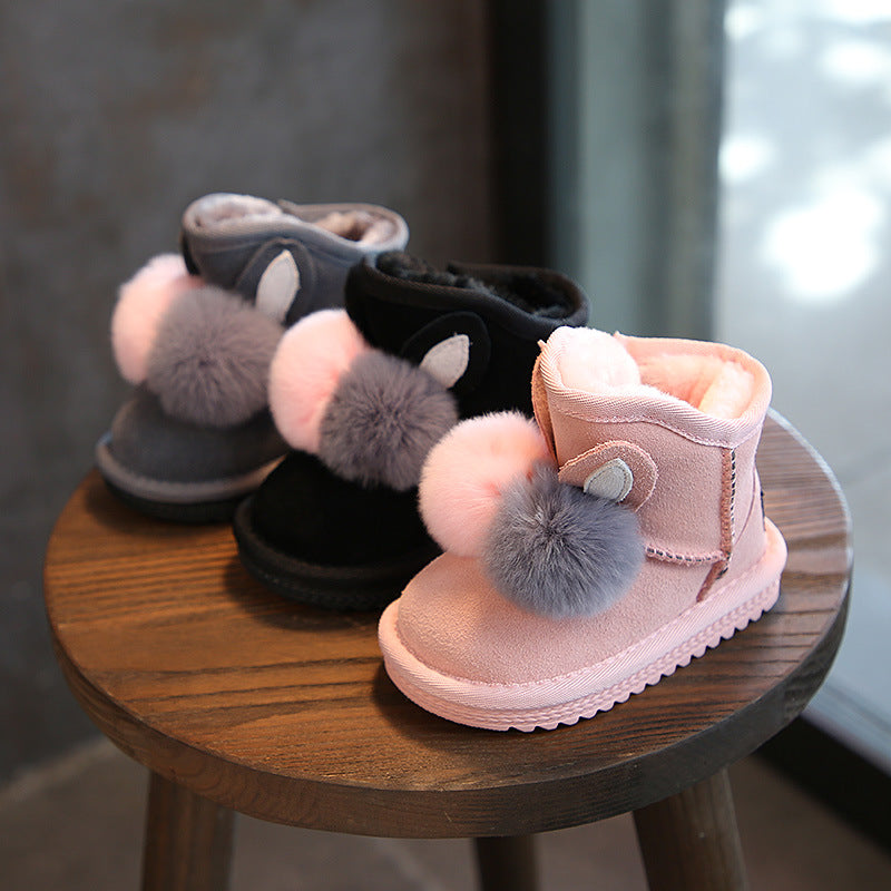 Rabbit Fur Luxe: Girls’ Pom-Pom Snow Boots