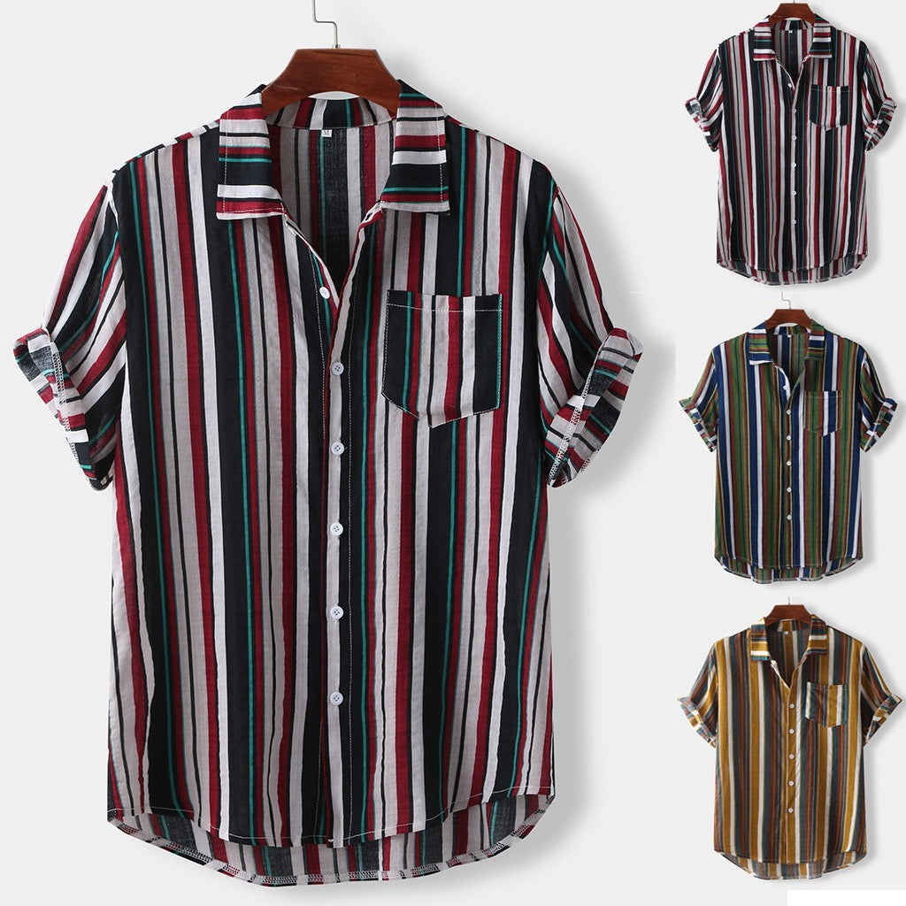 Hawaiian Striped Casual Shirt Vibrant Island Elegance