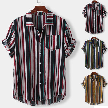 Hawaiian Striped Casual Shirt Vibrant Island Elegance