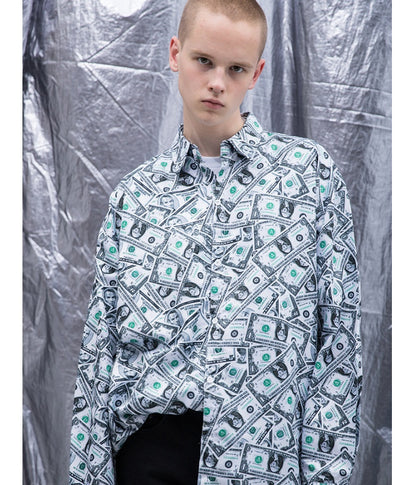 Full-length Print Casual Long-sleeved Men's Shirt Flower Shirt