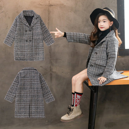 The Houndstooth Chic: Gray Plaid Houndstooth Girls’ Coat