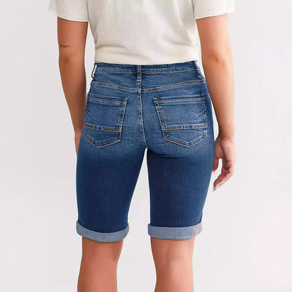 New Women's Slim Fit All-match Foot Button Denim Shorts
