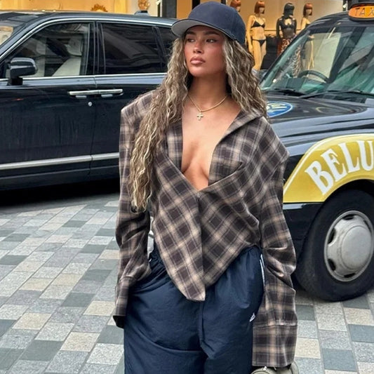 Women's Plaid Low Collar Shirt