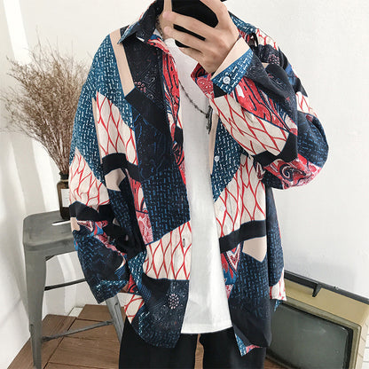 Long sleeve shirt men's casual flower shirt men's youth fashion size jacket