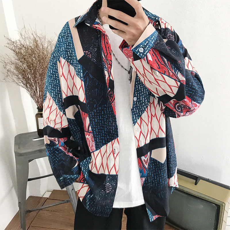 Long sleeve shirt men's casual flower shirt men's youth fashion size jacket