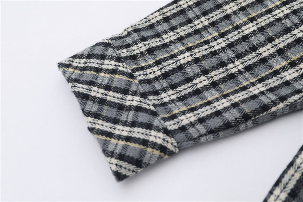 Embroidered Pocket Plaid Long Sleeve Shirt Men