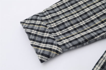 Embroidered Pocket Plaid Long Sleeve Shirt Men