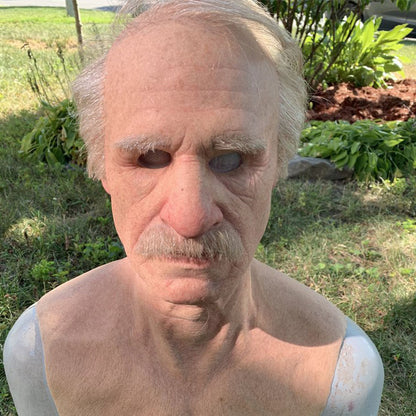 Realistic Old Man Halloween Mask | White Hair & Beard Full-Head Costume Headpiece