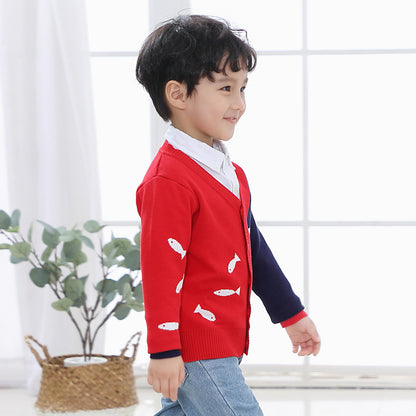 V-Neck Single-Breasted Small Fish Cardigan
