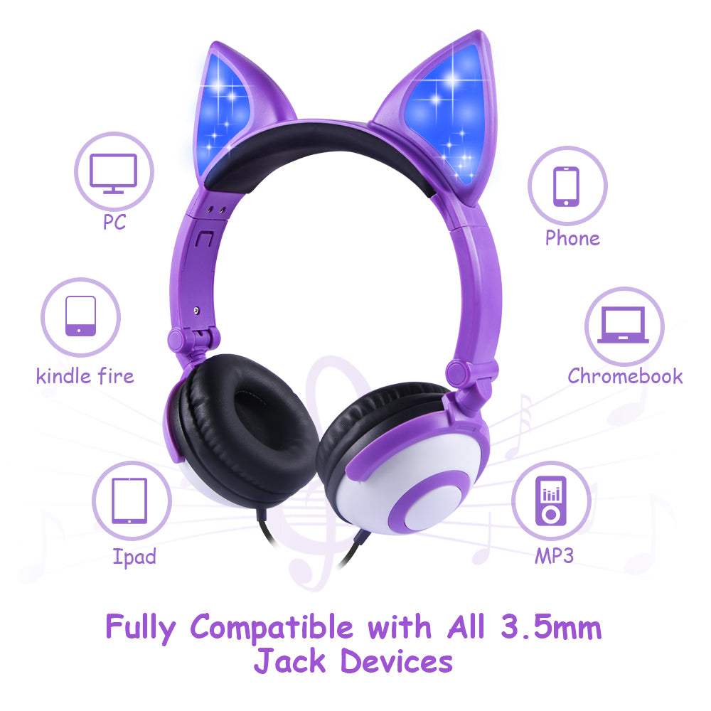 GlowKitty: LED Flashing Cat Ear Wireless Headphones