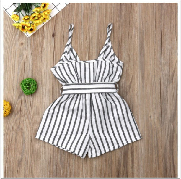 Bow Strap Striped One-Piece Children's Dress