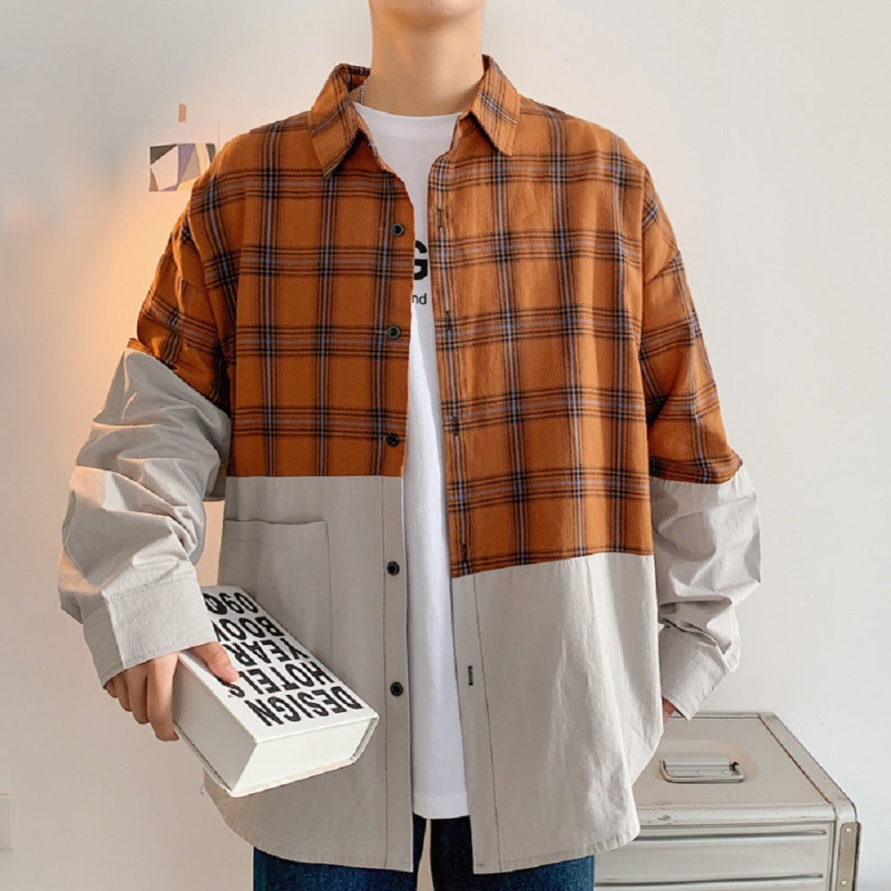 Autumn Japanese Plaid Stitched Long-Sleeve Mens Shirt Heritage Craftsmanship
