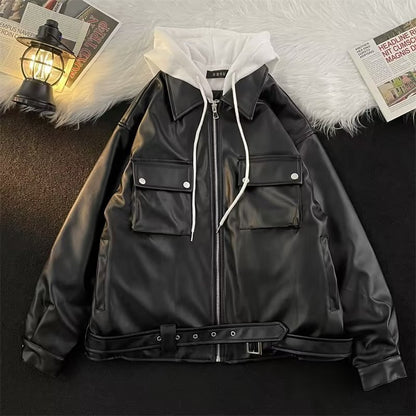 Mens Autumn Winter False-Two-Piece Hooded Jacket Layered Innovation