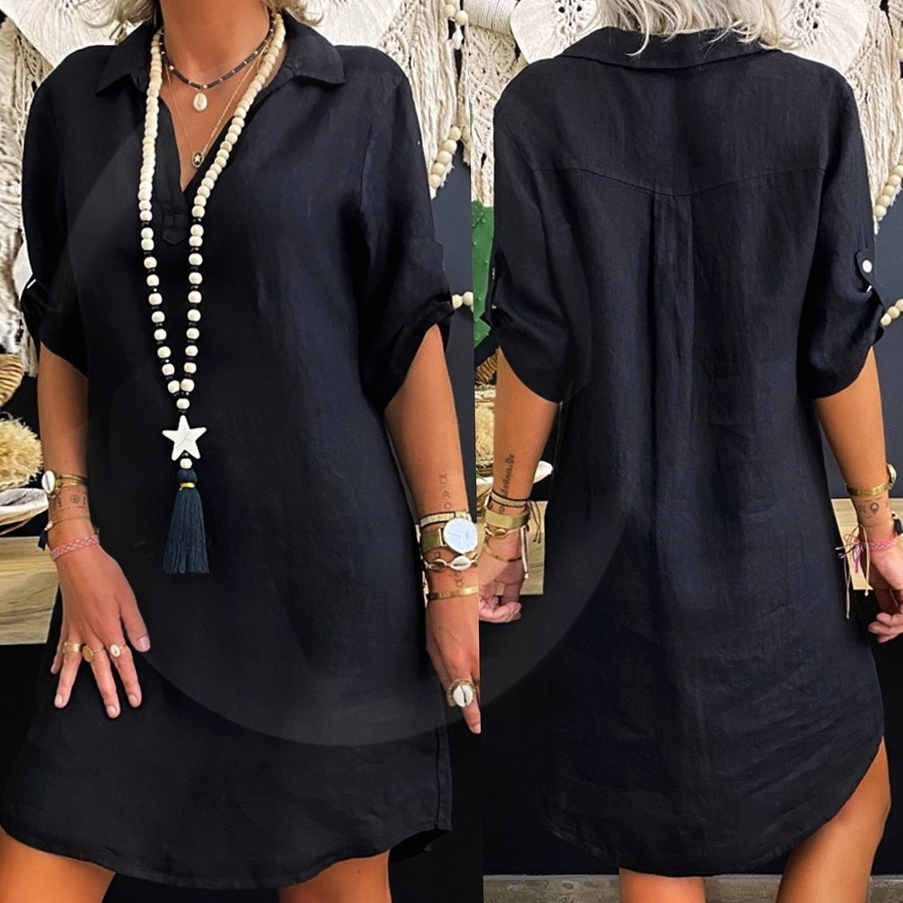 New Nordic Style Short Sleeve Ladies Shirt Dress