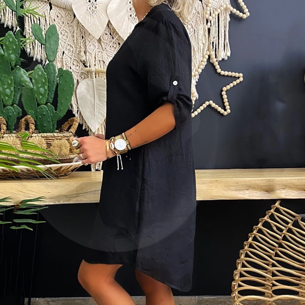 New Nordic Style Short Sleeve Ladies Shirt Dress