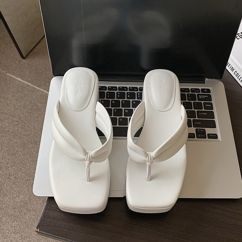 Square Toe Chunky Heel Flip Flops High Heel Sandals Platform Flip Flops Sandals