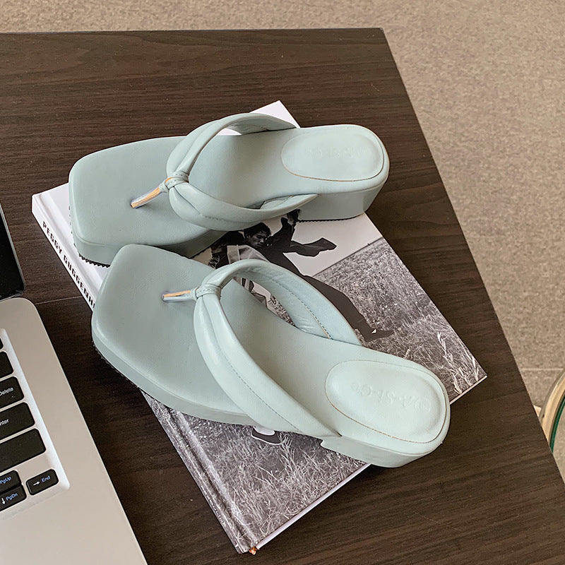 Square Toe Chunky Heel Flip Flops High Heel Sandals Platform Flip Flops Sandals