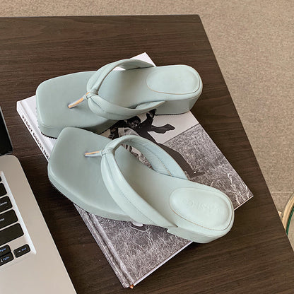 Square Toe Chunky Heel Flip Flops High Heel Sandals Platform Flip Flops Sandals