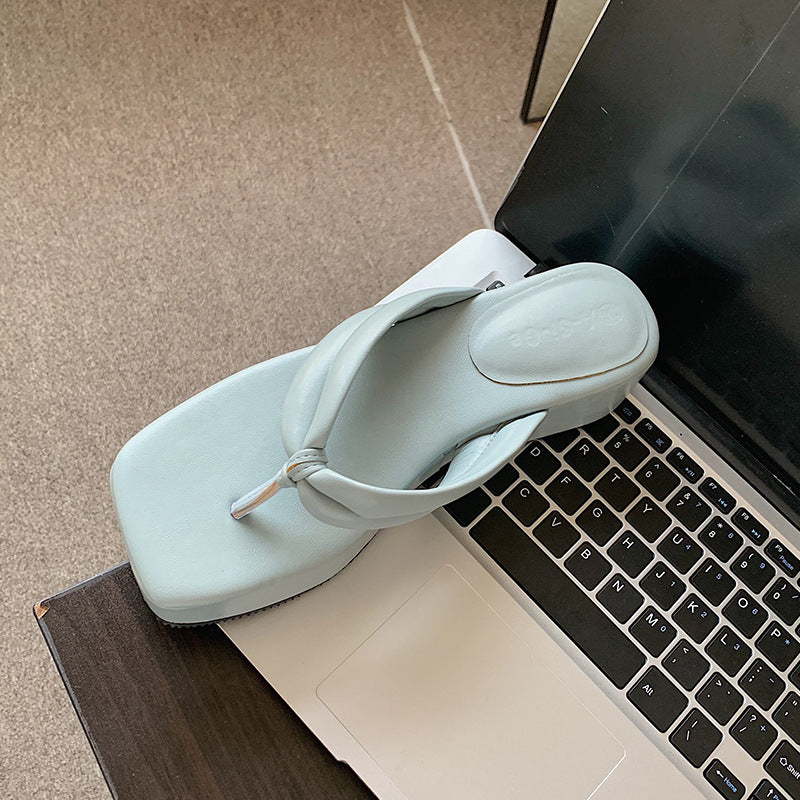 Square Toe Chunky Heel Flip Flops High Heel Sandals Platform Flip Flops Sandals