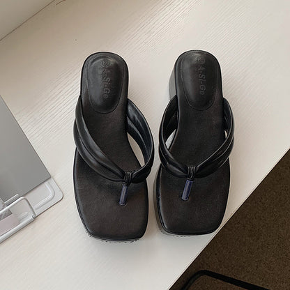 Square Toe Chunky Heel Flip Flops High Heel Sandals Platform Flip Flops Sandals