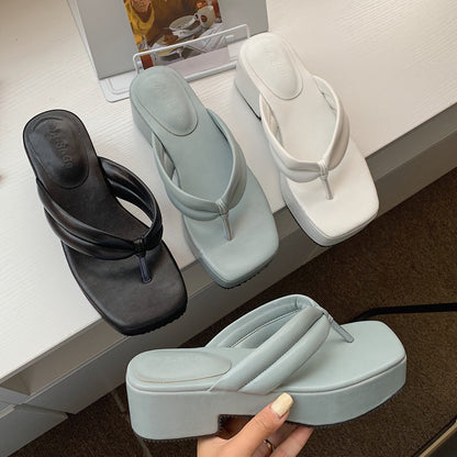 Square Toe Chunky Heel Flip Flops High Heel Sandals Platform Flip Flops Sandals