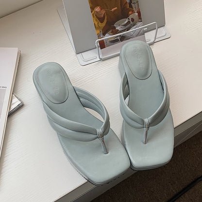 Square Toe Chunky Heel Flip Flops High Heel Sandals Platform Flip Flops Sandals