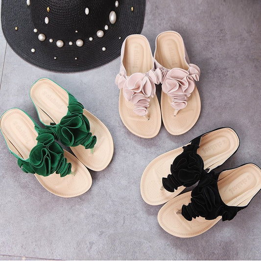 New Women's Shoes Bohemian Flower Flat Slippers