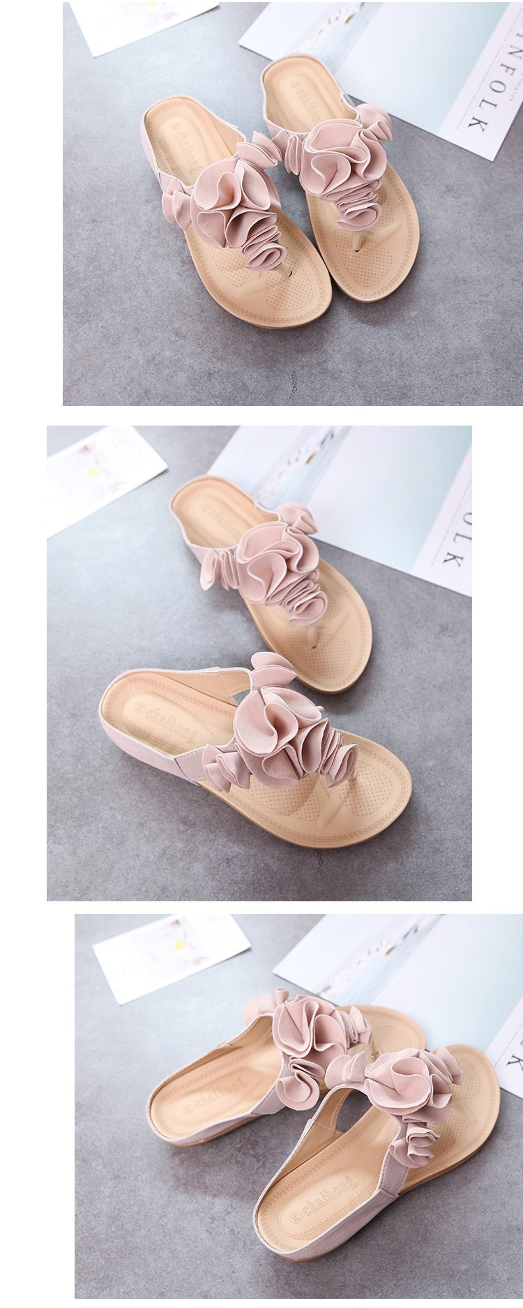 New Women's Shoes Bohemian Flower Flat Slippers